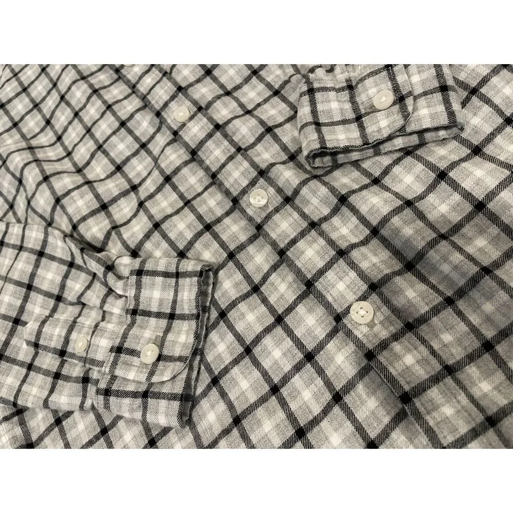 ~ Janie and Jack 8 Boy's Button Down Shirt Plaid Blue Black Gray Flannel Cotton